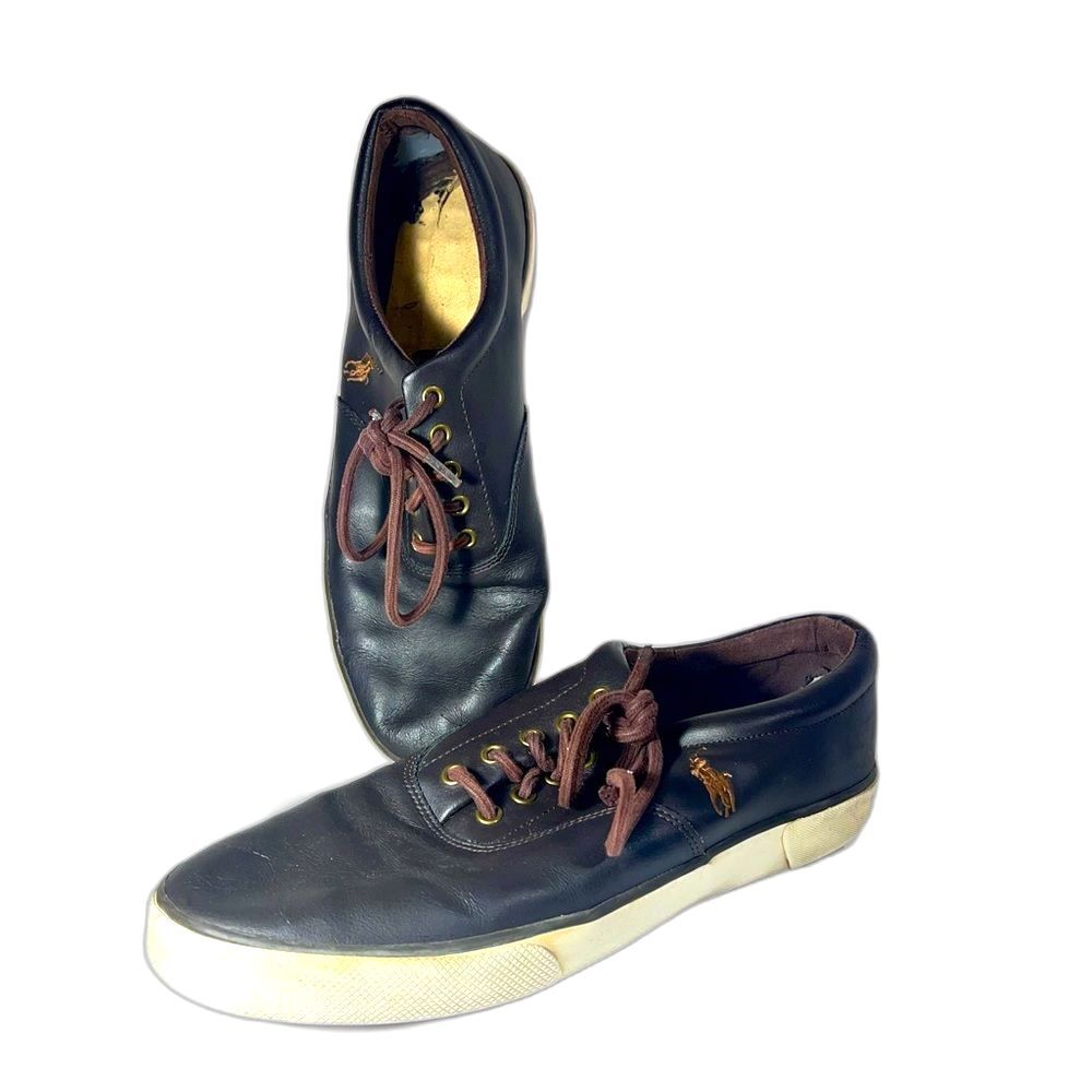 Polo brown leather‎ sneakers size 12D insoles are missing -cotton shoelaces